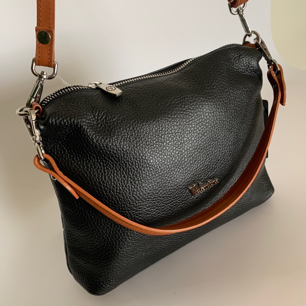 Valentina, black, pebble leather, cross body, satchel, NWT, Made in Italy